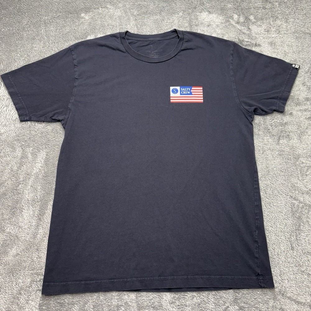 Salty Crew Mens Large T-Shirt Black American Flag Graphic MC1082 Refuge In Sea
